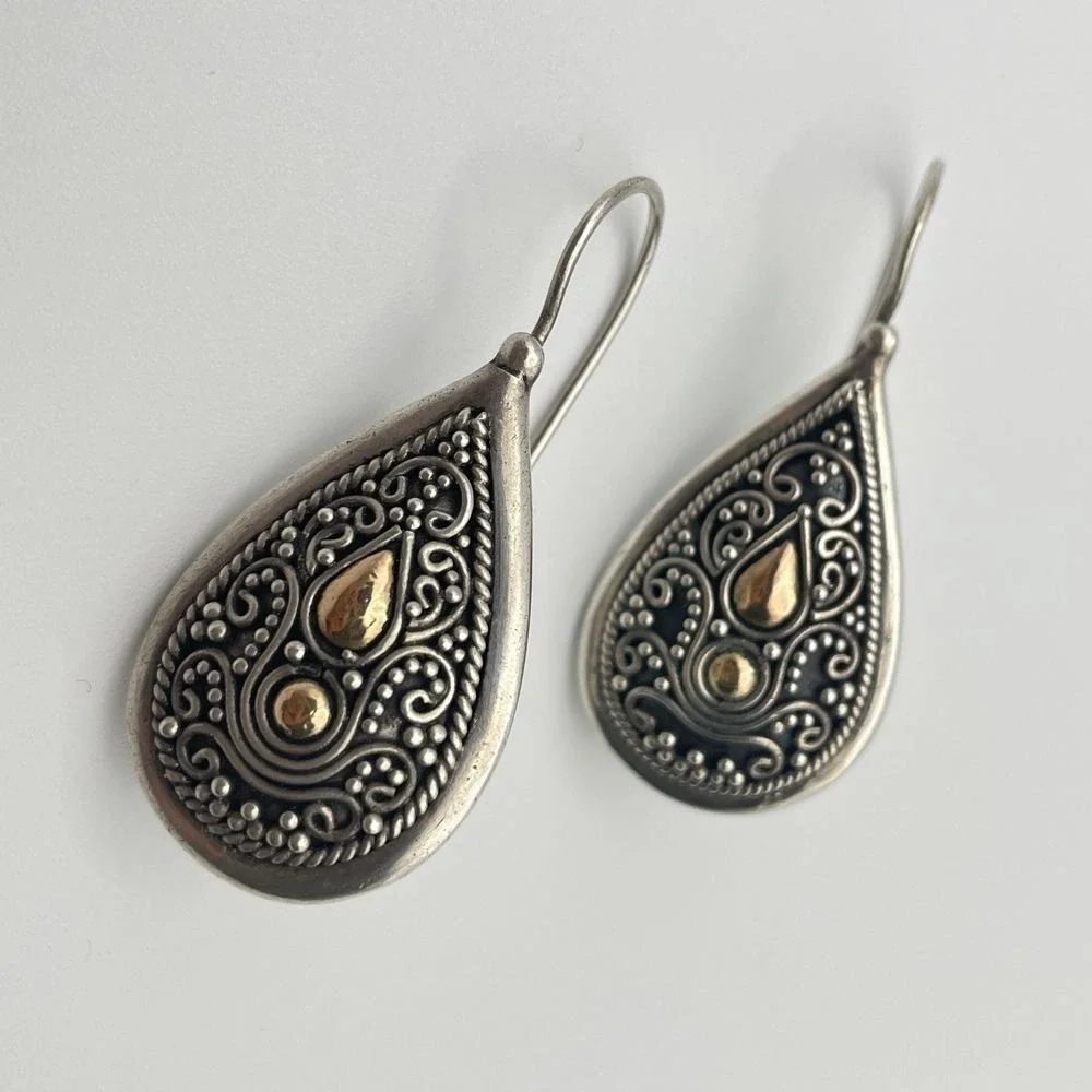 BA Suarti Sterling Silver 18K Gold Bali Teardrop Earrings Designer Balinese